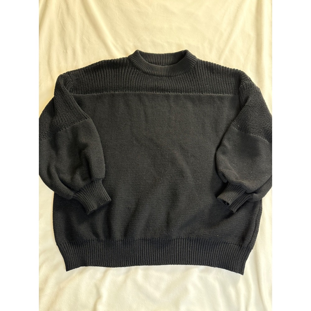 Dokotoo Womens Black Oversized Balloon Sleeve Knit Sweater Crew Neck Large